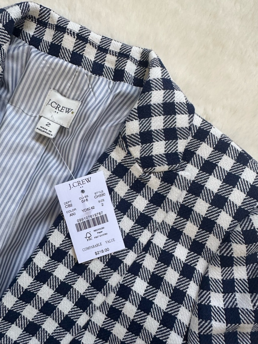 J. Crew Navy and White Gingham Blazer - Picture 3 of 11